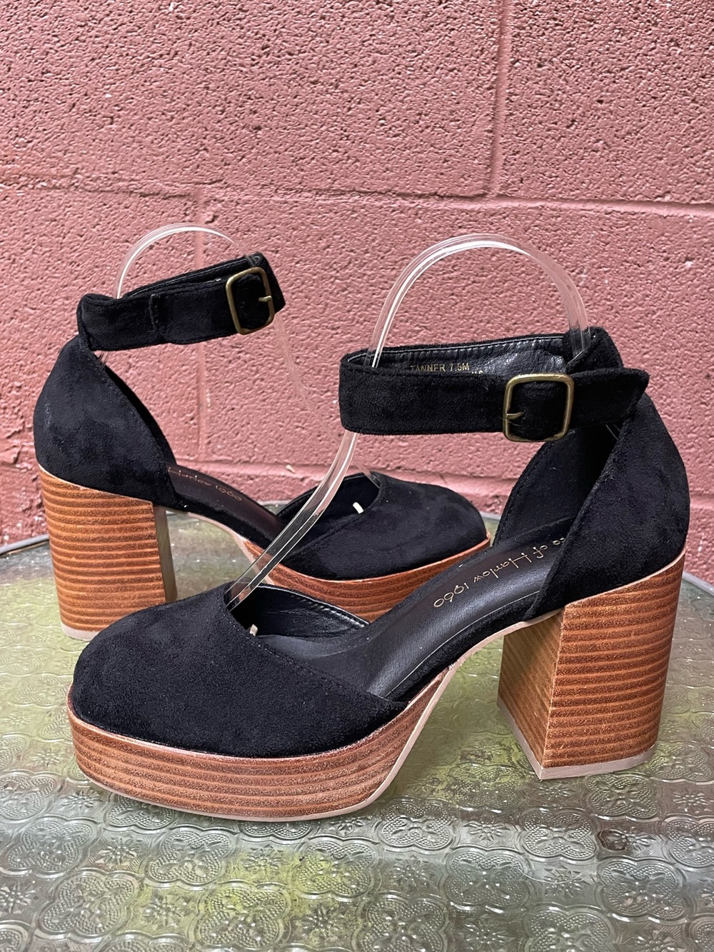 New House Of Harlow 1960 Platform Block Heel Ankle Strap Shoes Size 7.5